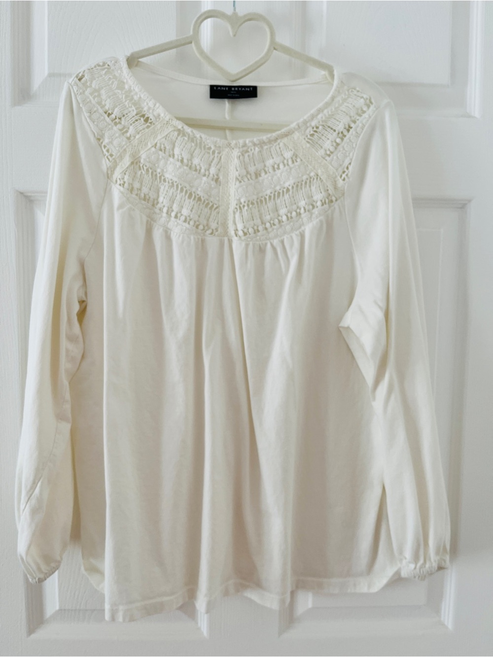 Lane Bryant white  Crochet Yoke Long Sleeve Top